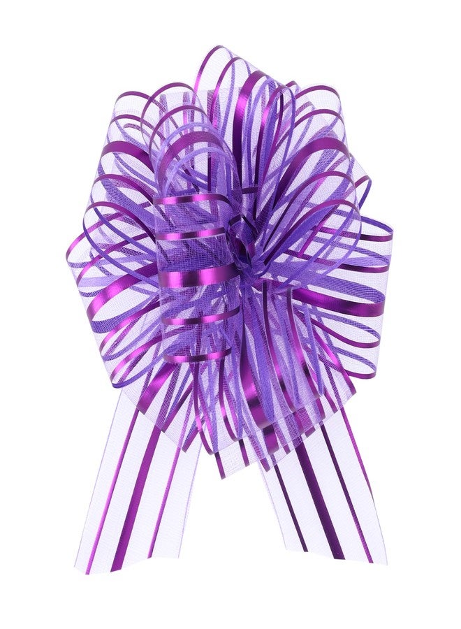 FORBINBO 6 Pieces Pull Bow Large 6 Inch Organza Pull Bow Present Wrapping Pull Bow with Ribbon for Gift Wrapping Baskets Wedding (Purple - Image 1