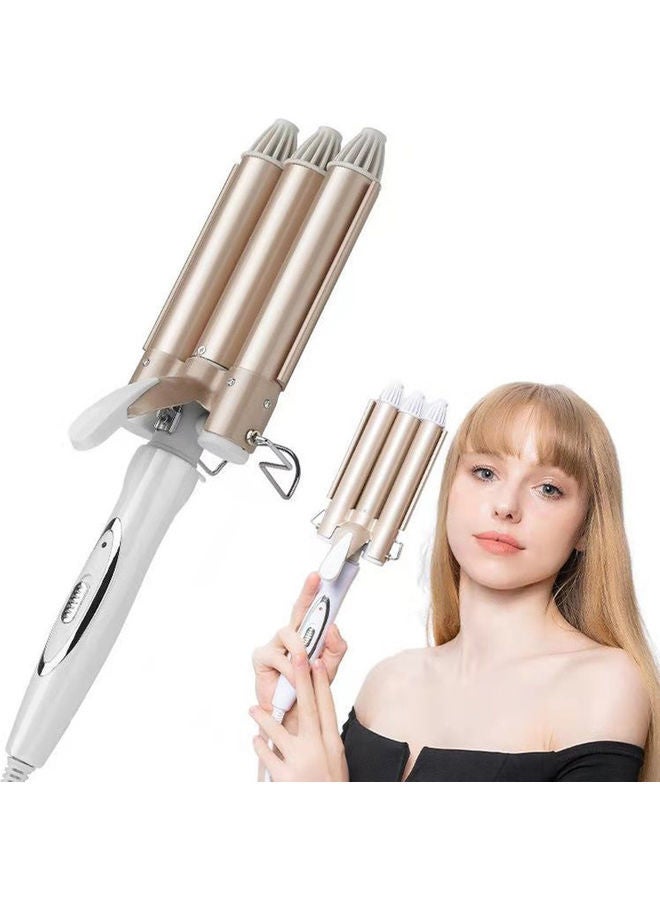 NIBEMINENT 3-Barrel Portable Hair Curler Gold/White - Image 1