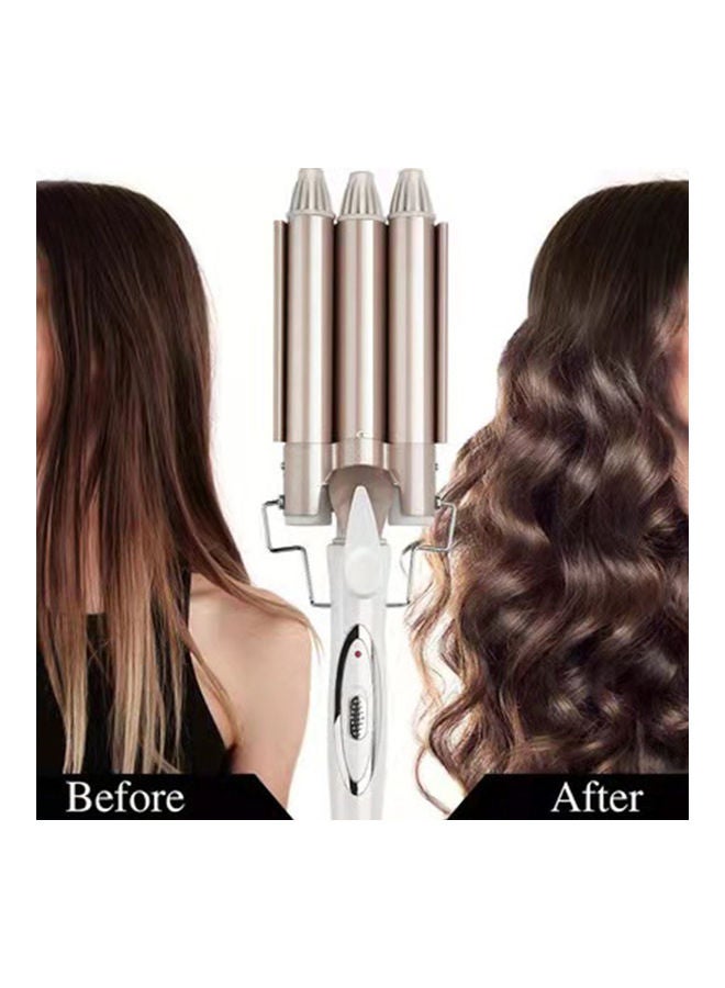 NIBEMINENT 3-Barrel Portable Hair Curler Gold/White - Image 3