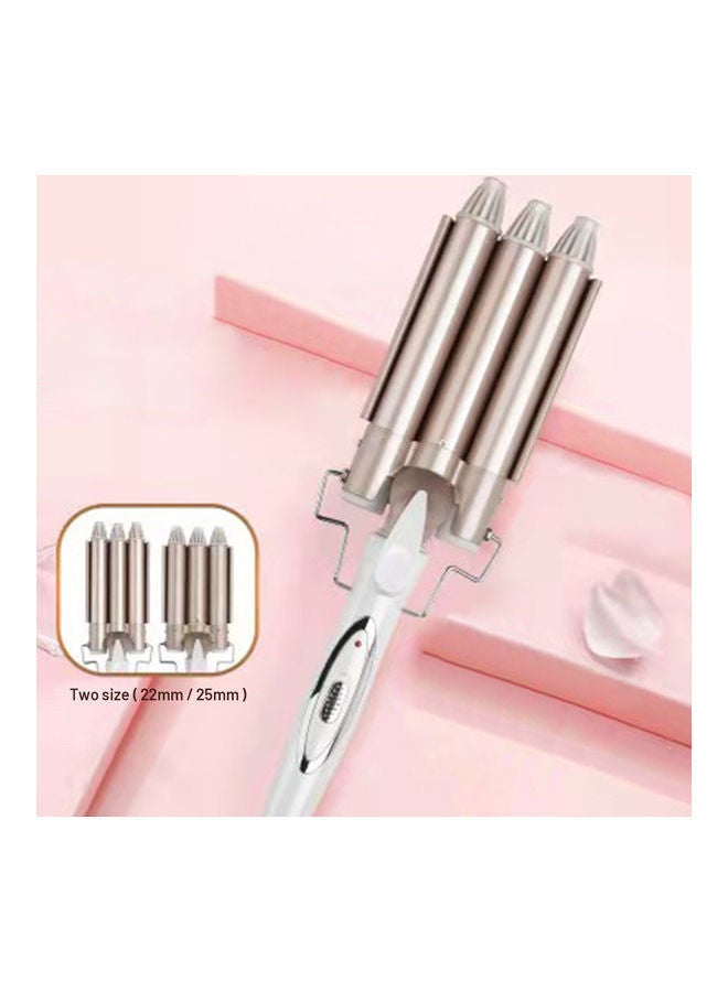 NIBEMINENT 3-Barrel Portable Hair Curler Gold/White - Image 4