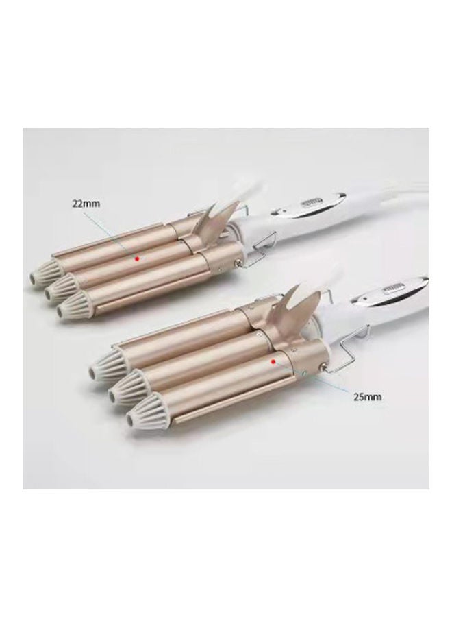 NIBEMINENT 3-Barrel Portable Hair Curler Gold/White - Image 2