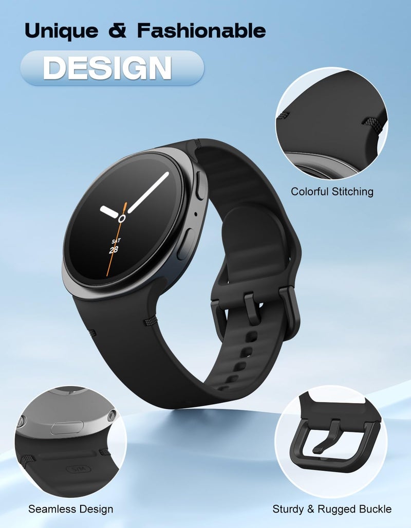 MoKo 5 Pack Sport Bands for Samsung Galaxy Watch 8 Band 40mm 44mm/Galaxy Watch 8 Classic 46mm, Soft Silicone Replacement Strap for Men Women, M/L, B+W+SG+MB+O - Image 3