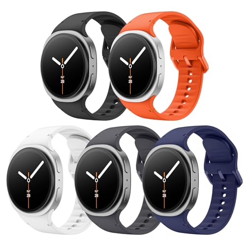 MoKo 5 Pack Sport Bands for Samsung Galaxy Watch 8 Band 40mm 44mm/Galaxy Watch 8 Classic 46mm, Soft Silicone Replacement Strap for Men Women, M/L, B+W+SG+MB+O - Image 1