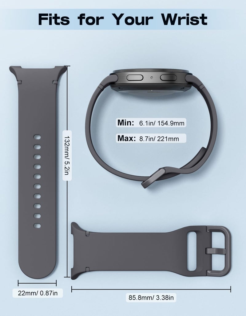 MoKo 5 Pack Sport Bands for Samsung Galaxy Watch 8 Band 40mm 44mm/Galaxy Watch 8 Classic 46mm, Soft Silicone Replacement Strap for Men Women, M/L, B+W+SG+MB+O - Image 5