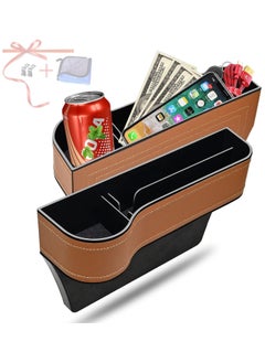 Scrolls 2 Pack Car Seat Gap Organizer Storage Box Cup Holder Car Console Side Pockets PU Leather Cellphones Key Cards Sunglasses Small Items Car Interior Accessories (Right and Left, Brown)  - Image 1
