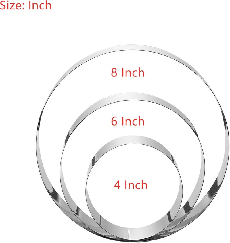 Maykito Large Round Cake Ring Set-4/6/8 Inch Biscuit Cutter Stainless Steel Circle Pancake Mold English Muffin Ring - Image 3