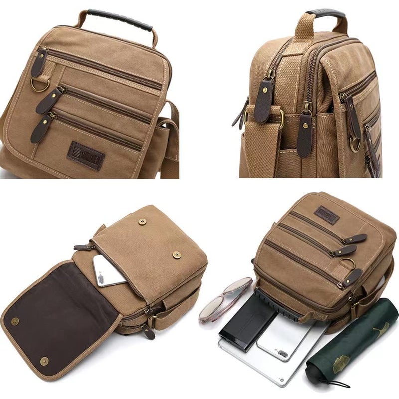 SUNSOMEN Mens bag Canvas Shoulder Bag Small Messenger Crossbody Work Bag Vintage Multi-function (Khaki green) - Image 3