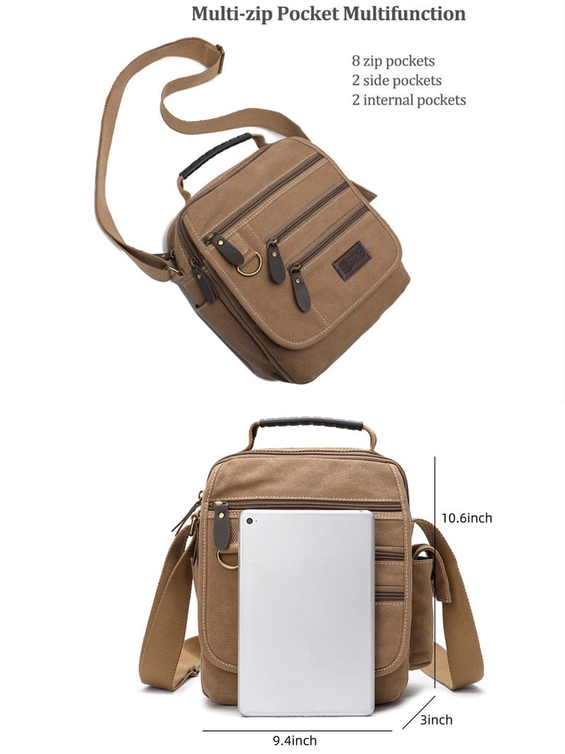 SUNSOMEN Mens bag Canvas Shoulder Bag Small Messenger Crossbody Work Bag Vintage Multi-function (Khaki green) - Image 2
