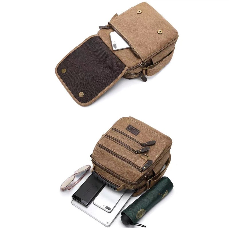 SUNSOMEN Mens bag Canvas Shoulder Bag Small Messenger Crossbody Work Bag Vintage Multi-function (Khaki green) - Image 4