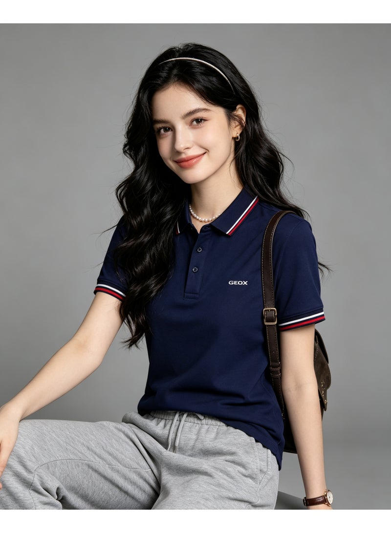 GEOX Unisex Short Sleeve Polo Shirt Casual Daily Office Wear Navy Blue - Image 2