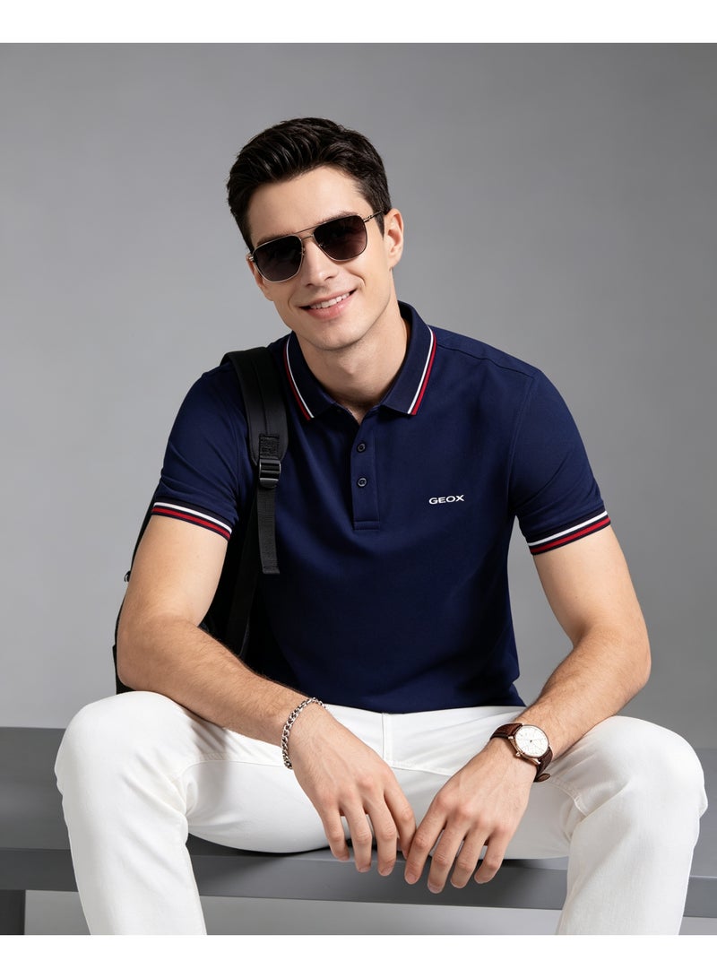 GEOX Unisex Short Sleeve Polo Shirt Casual Daily Office Wear Navy Blue - Image 3
