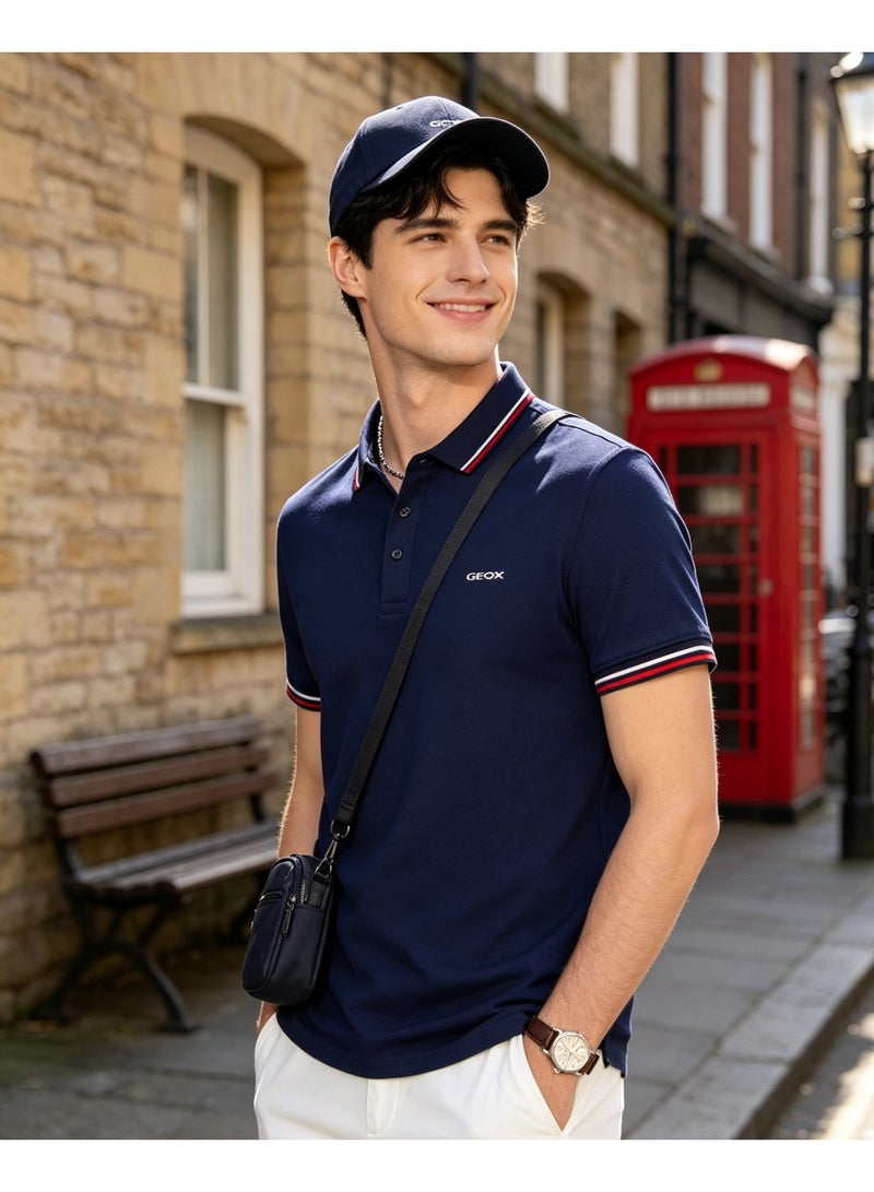 GEOX Unisex Short Sleeve Polo Shirt Casual Daily Office Wear Navy Blue - Image 5