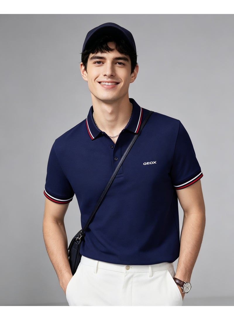 GEOX Unisex Short Sleeve Polo Shirt Casual Daily Office Wear Navy Blue - Image 1