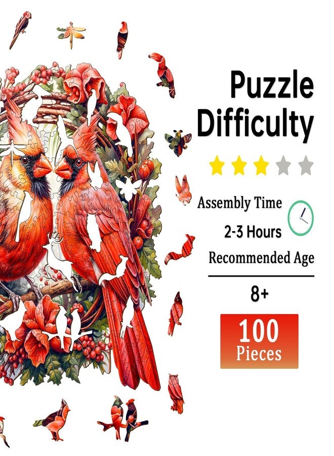 Jigfoxy Wooden Puzzles for Adults, Cardinal Wood Puzzle for Adults, Unique Animal-Shaped Wooden Jigsaw Puzzle, Christmas Thanksgiving Gifts for Family and Friends (S-8.4 * 8.3in-100 pcs) - Image 2