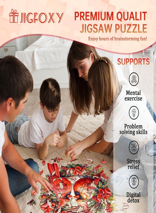 Jigfoxy Wooden Puzzles for Adults, Cardinal Wood Puzzle for Adults, Unique Animal-Shaped Wooden Jigsaw Puzzle, Christmas Thanksgiving Gifts for Family and Friends (S-8.4 * 8.3in-100 pcs) - Image 3