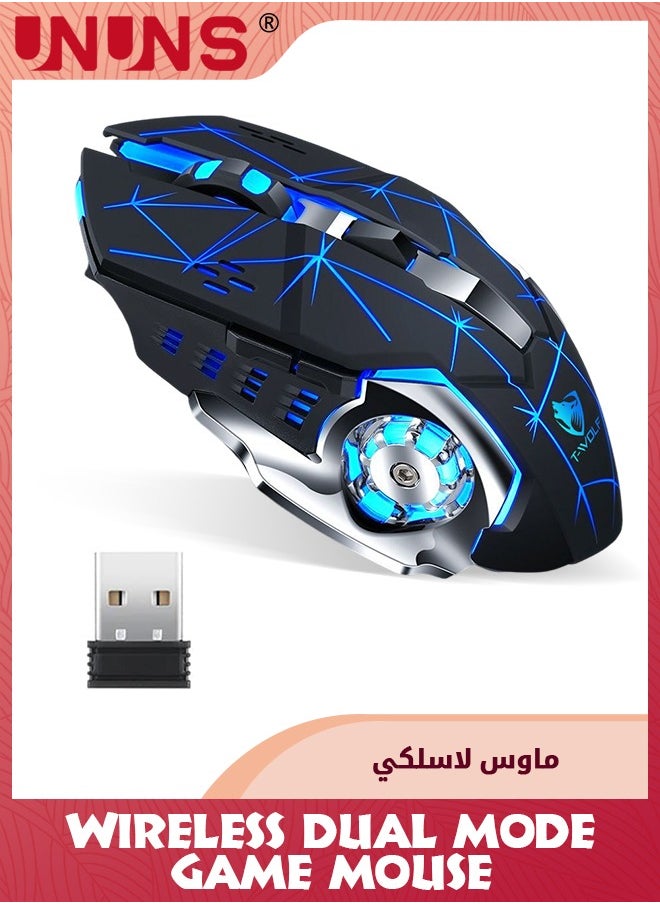 UNUNS - Wireless Gaming Mouse,Dual-Mode Rechargeable Gamer Mice,2.4G Wireless Bluetooth 5.0,Adjustable DPI,7 Cool RGB Backlit,6 Programmable Buttons,Built-in 600mAh Battery,For PC Notebook Mac,Black - Image 1