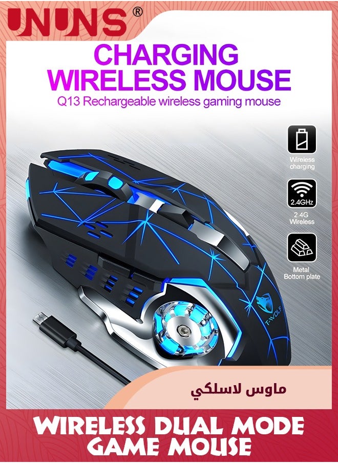 UNUNS - Wireless Gaming Mouse,Dual-Mode Rechargeable Gamer Mice,2.4G Wireless Bluetooth 5.0,Adjustable DPI,7 Cool RGB Backlit,6 Programmable Buttons,Built-in 600mAh Battery,For PC Notebook Mac,Black - Image 1