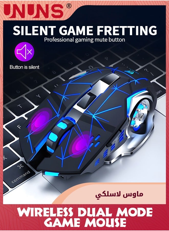 UNUNS - Wireless Gaming Mouse,Dual-Mode Rechargeable Gamer Mice,2.4G Wireless Bluetooth 5.0,Adjustable DPI,7 Cool RGB Backlit,6 Programmable Buttons,Built-in 600mAh Battery,For PC Notebook Mac,Black - Image 1