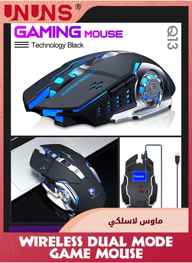 UNUNS - Wireless Gaming Mouse,Dual-Mode Rechargeable Gamer Mice,2.4G Wireless Bluetooth 5.0,Adjustable DPI,7 Cool RGB Backlit,6 Programmable Buttons,Built-in 600mAh Battery,For PC Notebook Mac,Black - Image 1