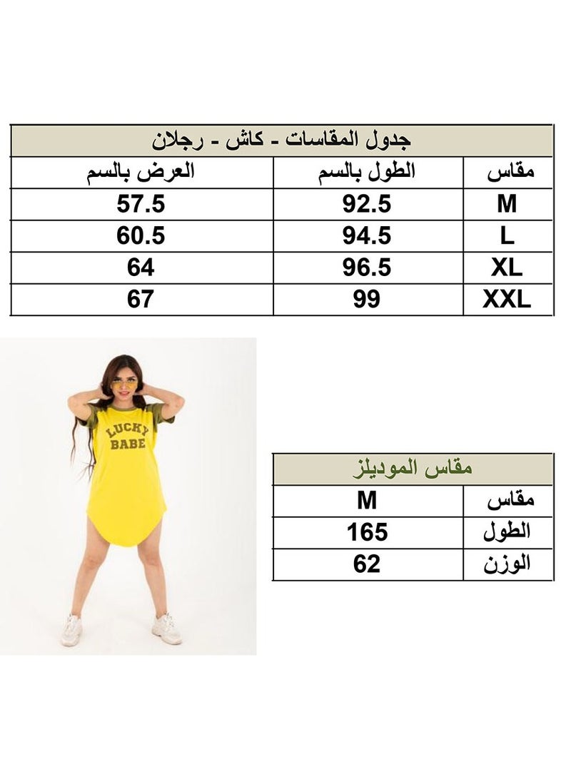 فستان الحظ للنساء والبنات يتلبس في البيت والشاطئ متعدد الاستخدام و قطن 100% بألوان عصرية اصفر×زيتي وتفاصيل جذابة  قصير بلمسة أنثوية مريح للبيت والبحر  - Image 5