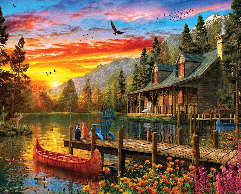 Springboks 1000 Piece Jigsaw Puzzle Cabin Evening Sunset Made in USA - Image 2