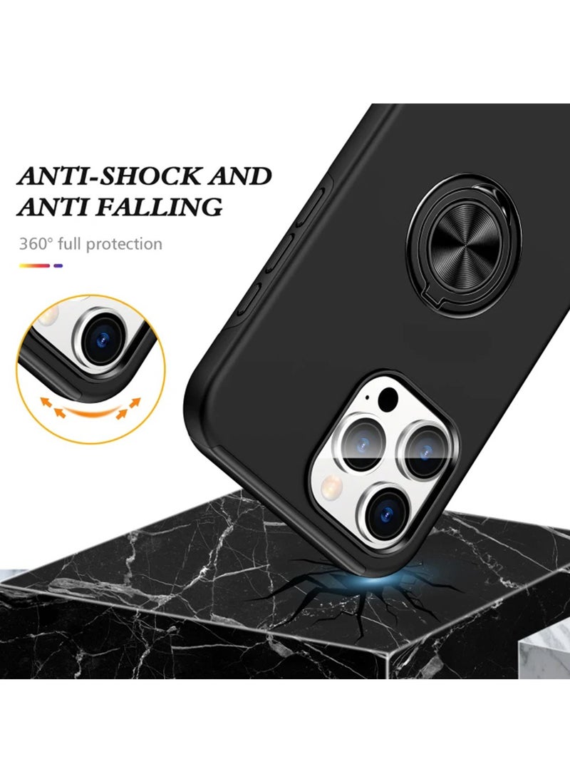 X-level Case Cover for iPhone 16 Pro,360 Degree Rotation Magnetic Metal Finger Ring Holder,Kickstand Magnet Car Mount Holder Inner Silicone with Camera Protection Glossy Anti-Drop Hard Cover - Black  - Image 3