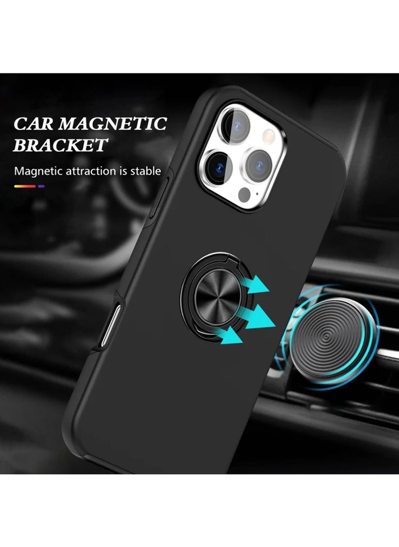 X-level Case Cover for iPhone 16 Pro,360 Degree Rotation Magnetic Metal Finger Ring Holder,Kickstand Magnet Car Mount Holder Inner Silicone with Camera Protection Glossy Anti-Drop Hard Cover - Black  - Image 2