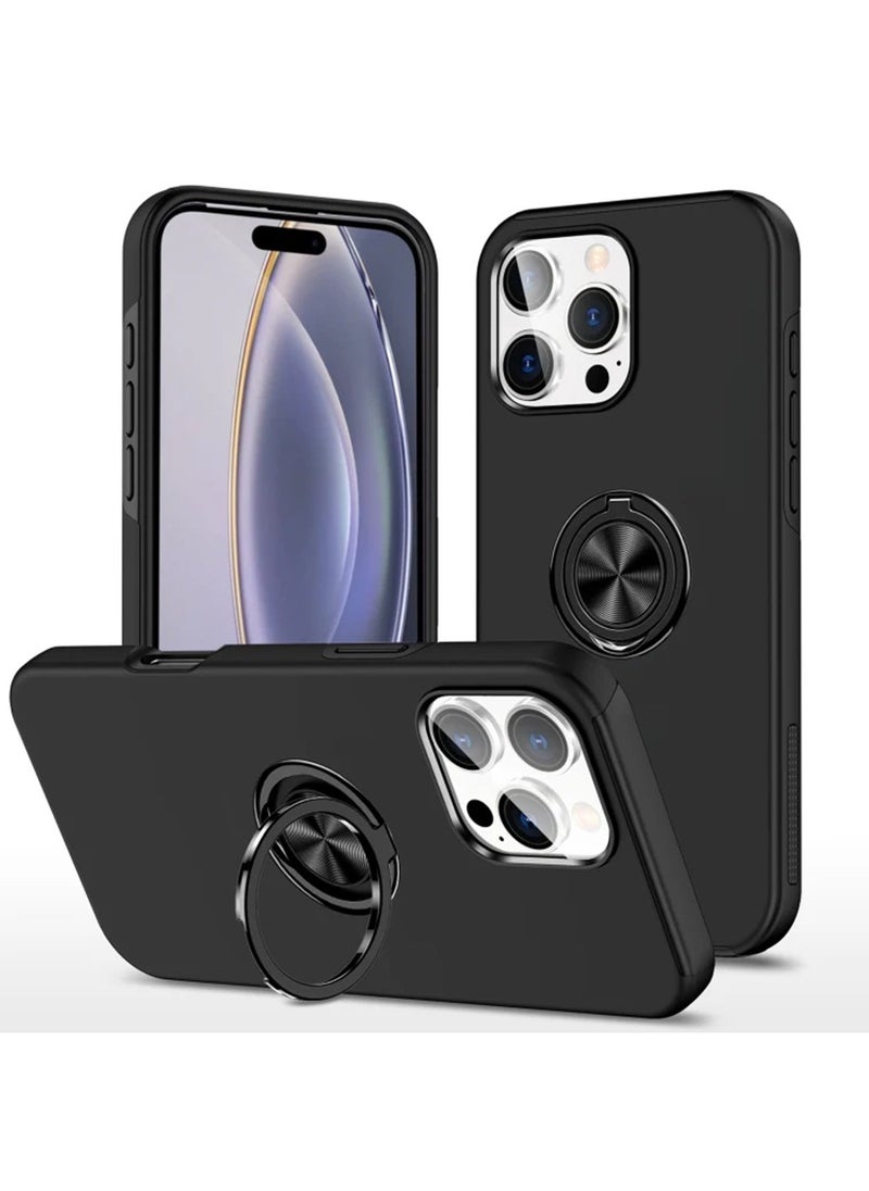 X-level Case Cover for iPhone 16 Pro,360 Degree Rotation Magnetic Metal Finger Ring Holder,Kickstand Magnet Car Mount Holder Inner Silicone with Camera Protection Glossy Anti-Drop Hard Cover - Black  - Image 1