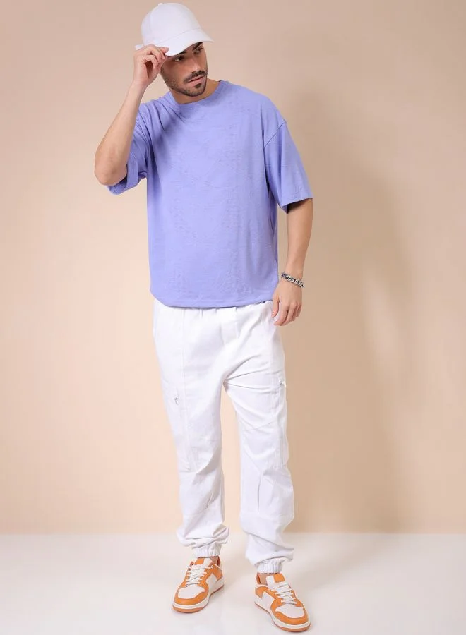 The Indian Garage Co Men Oversized Self Design Round Neck Tshirt