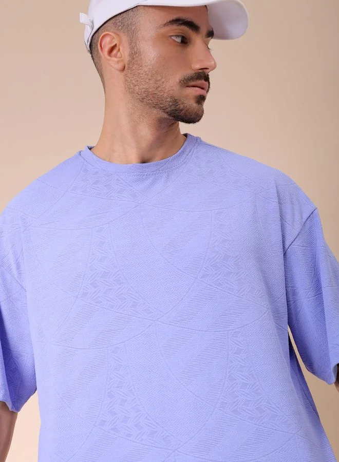 The Indian Garage Co Men Oversized Self Design Round Neck Tshirt
