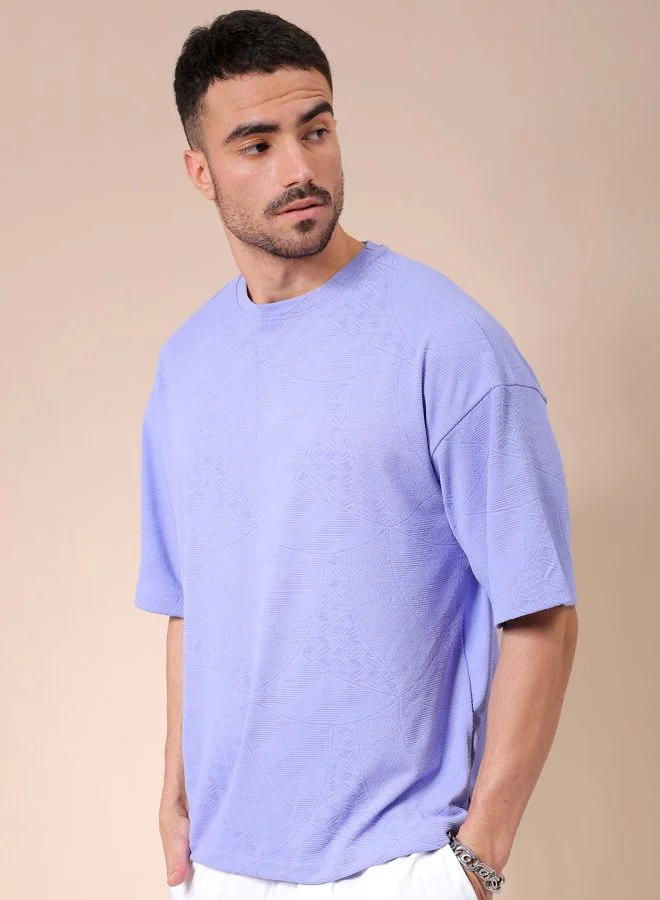 The Indian Garage Co Men Oversized Self Design Round Neck Tshirt