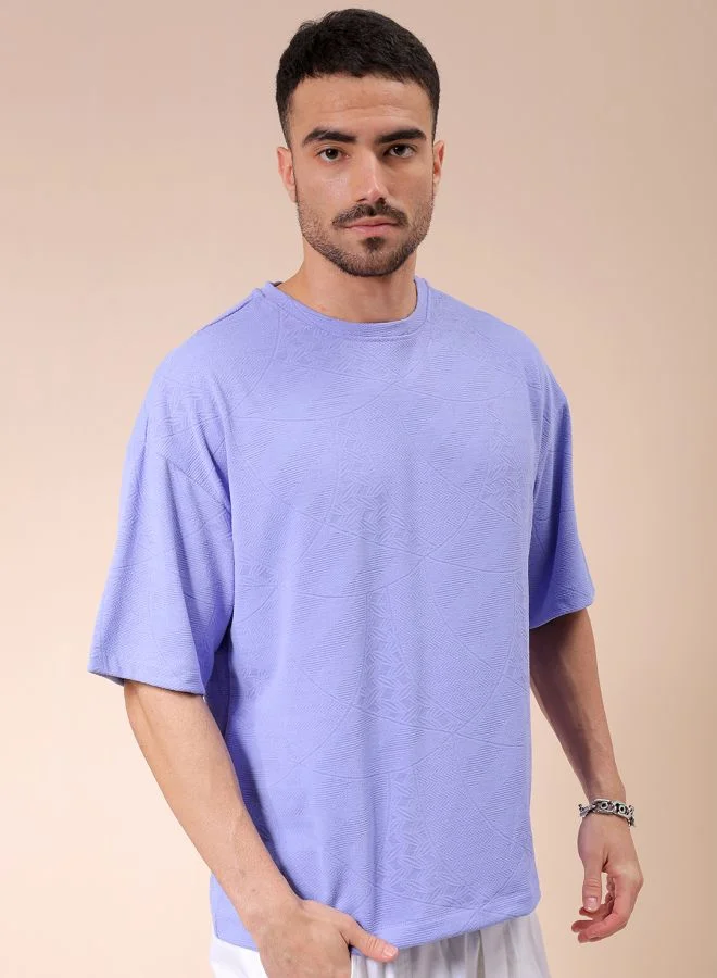 The Indian Garage Co Men Oversized Self Design Round Neck Tshirt