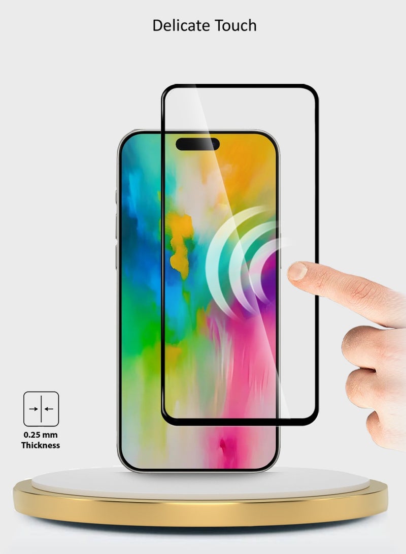 Wtech Apple iPhone 16 Pro 2024 Premium E2E Series Full Glue Full Cover Tempered Glass Screen Protector - Clear/Black - Image 3