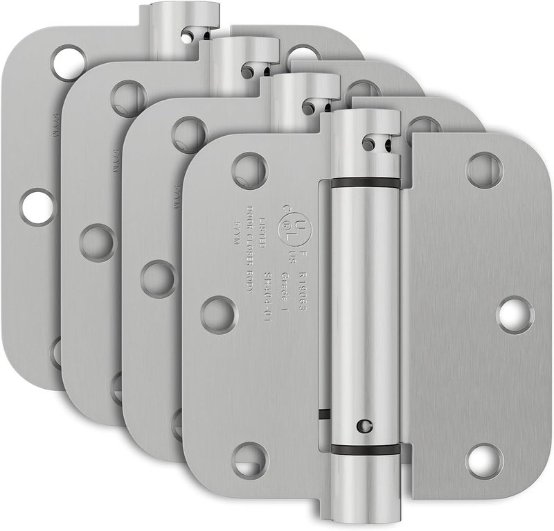 Bubxo 4 Pack Self Closing Door Hinges 3.5 Inch, Spring Door Hinge with 5/8'' Radius Corners, Adjustable Tension for Garage, Front, Back Door, UL Listed, Left and Right Hand, Brushed Nickel - Image 1