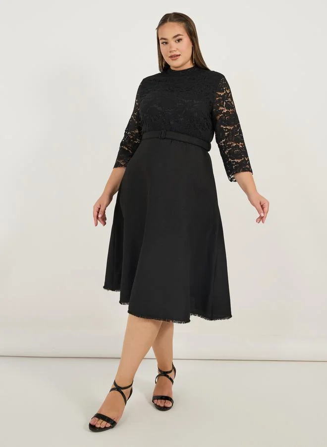 Styli Lace Bodice Midi Dress