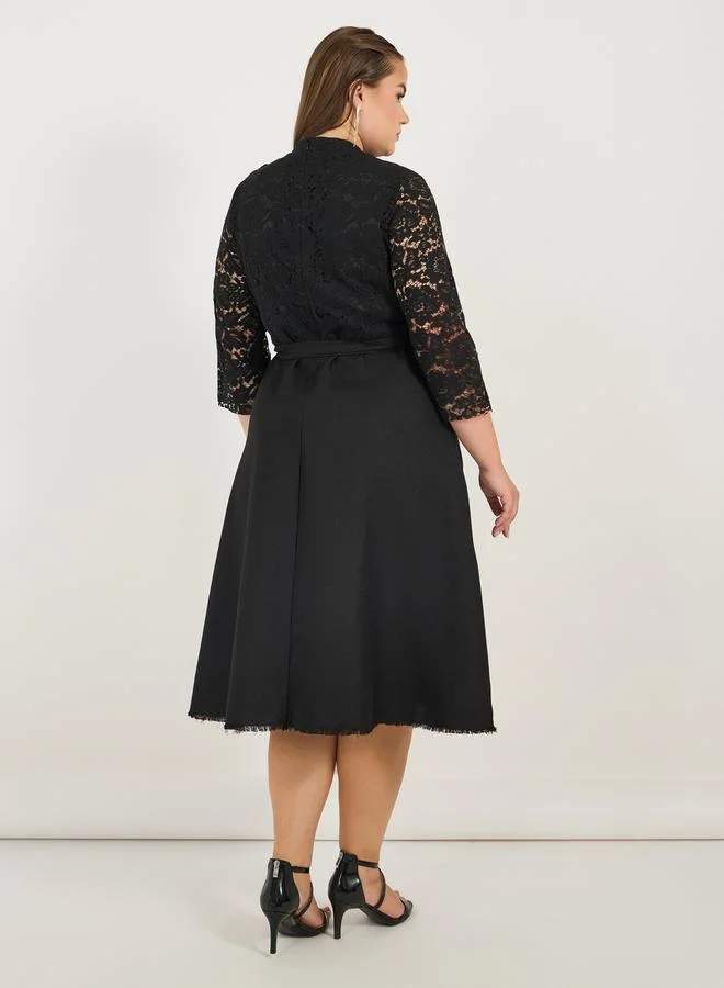 Styli Lace Bodice Midi Dress
