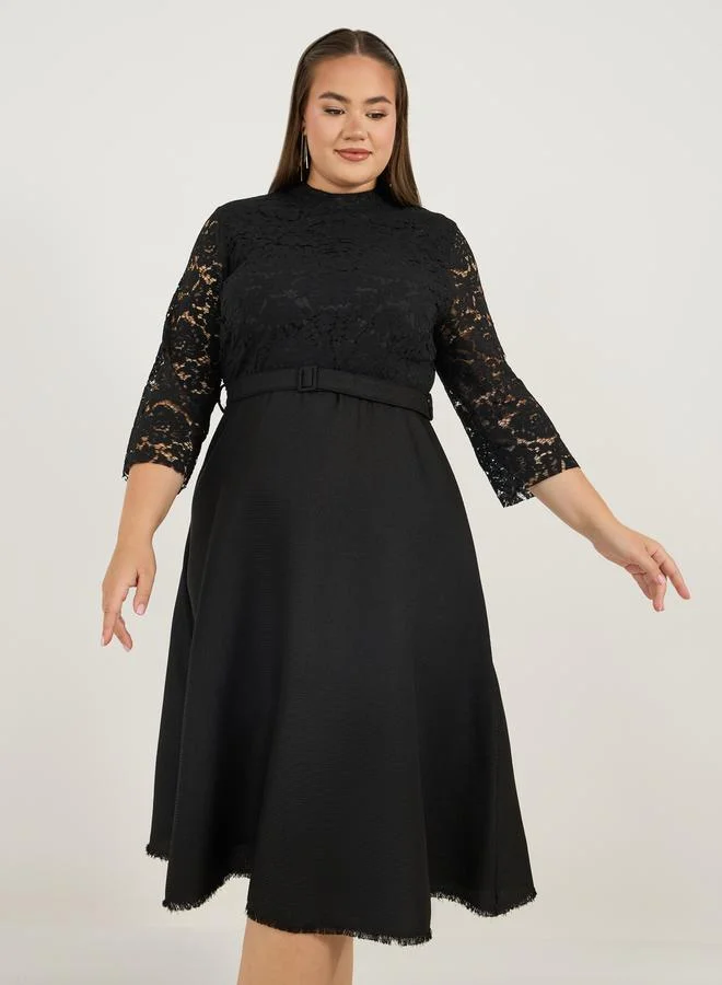 Styli Lace Bodice Midi Dress