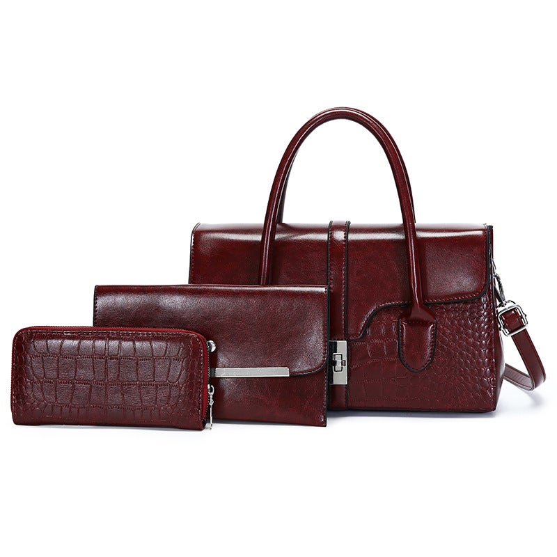 Snake Pattern Women'S Handbag 2023 New High-End Middle-Aged Mother Bag Casual Bag Single Shoulder Crossbody Bag Three-Piece Set - Image 1