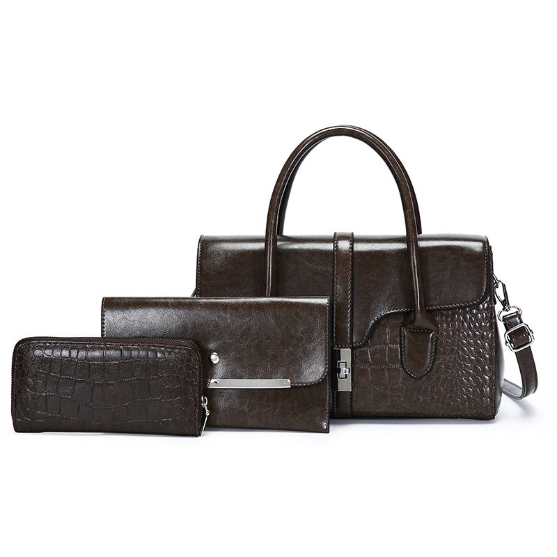 Snake Pattern Women'S Handbag 2023 New High-End Middle-Aged Mother Bag Casual Bag Single Shoulder Crossbody Bag Three-Piece Set - Image 3