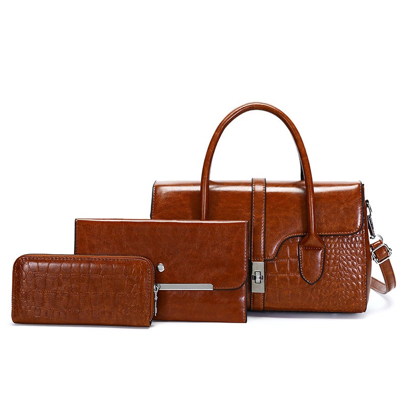 Snake Pattern Women'S Handbag 2023 New High-End Middle-Aged Mother Bag Casual Bag Single Shoulder Crossbody Bag Three-Piece Set - Image 5