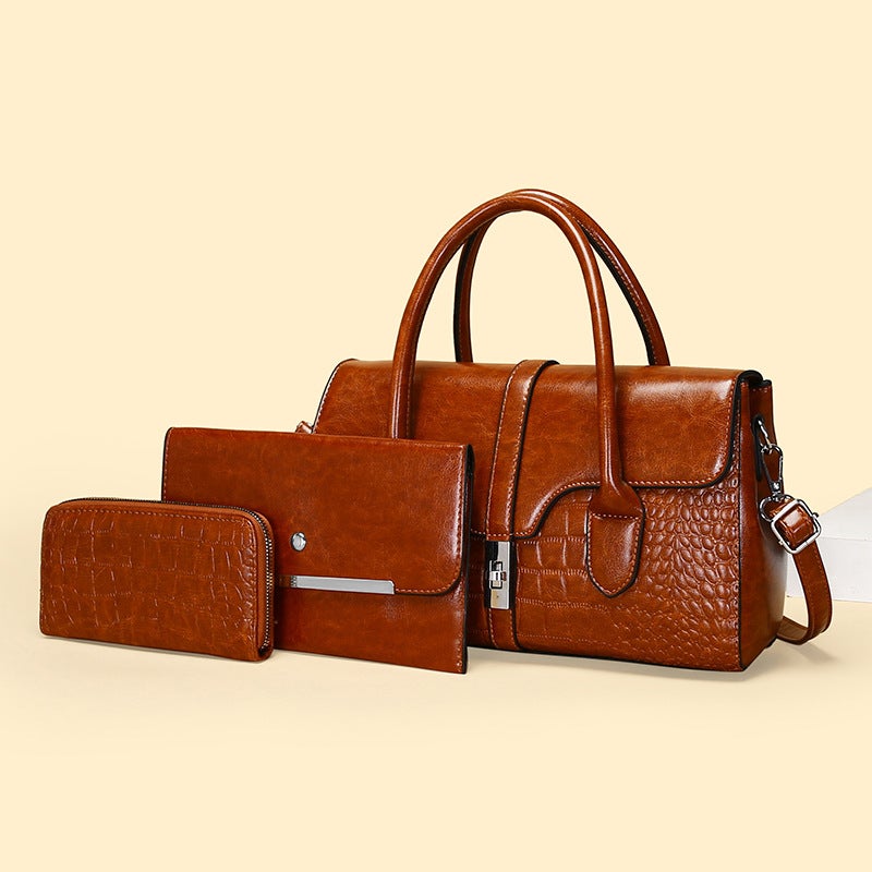 Snake Pattern Women'S Handbag 2023 New High-End Middle-Aged Mother Bag Casual Bag Single Shoulder Crossbody Bag Three-Piece Set - Image 2