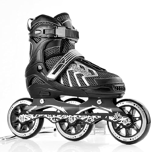 SELLMONK Inline Skates Size Adjustable All Pure PU Strong Wheels Aluminium with LED Flash Light on Wheels, Skating Boy Age Group 6-15 Years (3 Wheel Black Skating) - Image 1