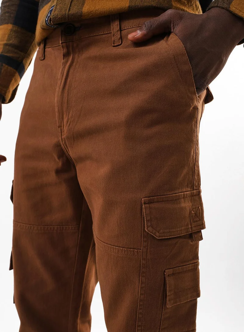 Dennis Lingo  Men's Brown Cotton Blend Full Relaxed Cargo Trouser for Men | Best Price UAE
