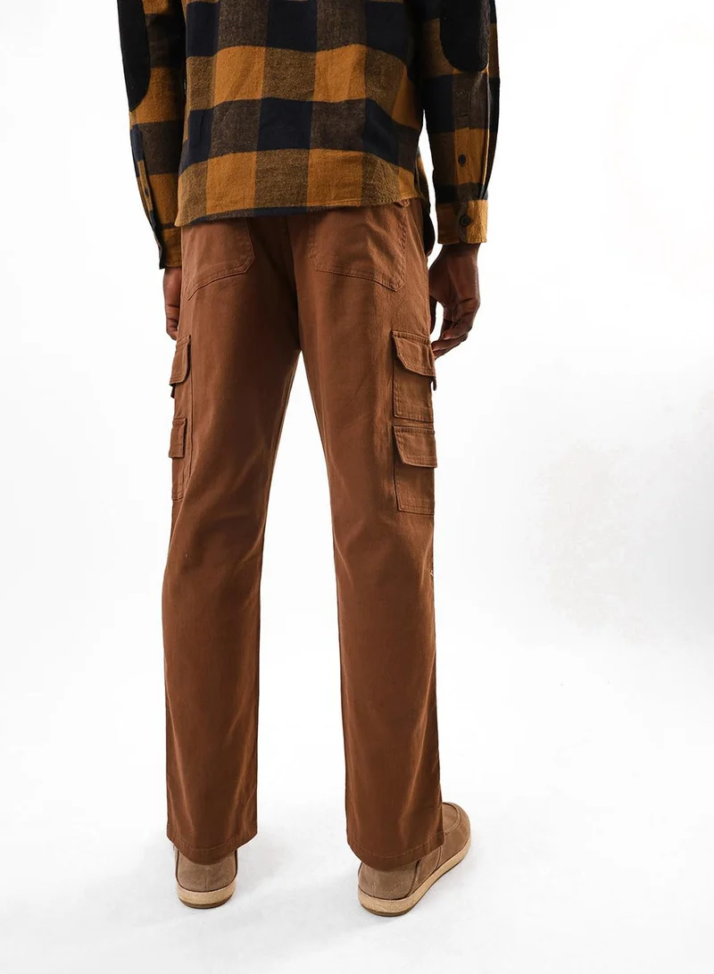 Dennis Lingo  Men's Brown Cotton Blend Full Relaxed Cargo Trouser for Men | Best Price UAE