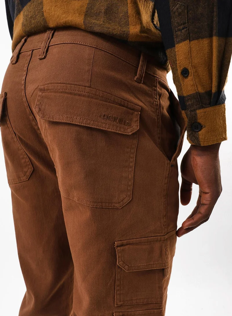 Dennis Lingo  Men's Brown Cotton Blend Full Relaxed Cargo Trouser for Men | Best Price UAE