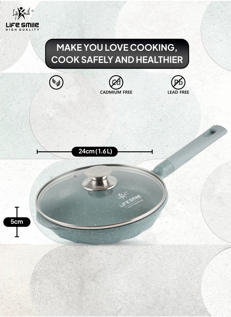 24cm (1.6 Liter) LIFE SMILE Frying Pan With Lid - Multi Layer Granite Coating Fry Pan | Non Stick, 100% PFOA FREE | Heat-Resistant Handle Hanging Loop | Induction bottom Cyan - pzsku/ZEB8D19672DBE384F071DZ/45/_/1733289434/ee2cba1f-5c49-484f-a1a2-a469f4c2a6c2