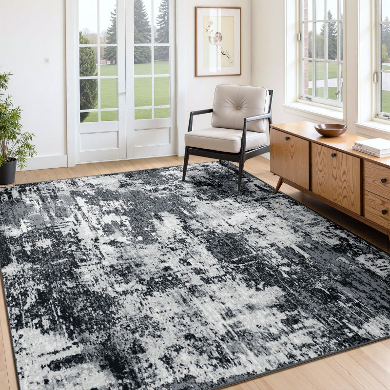 RELEANY Washable Area Rugs 4'x6' Non-Slip Modern Abstract Soft for Living Room Entryway Bedroom Nursery  Print Pattern  Black Gray - Image 1