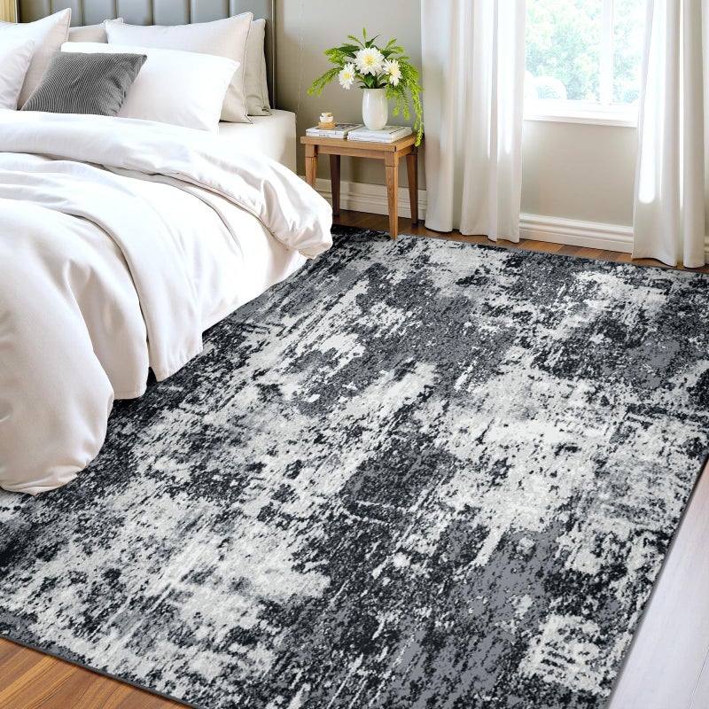 RELEANY Washable Area Rugs 4'x6' Non-Slip Modern Abstract Soft for Living Room Entryway Bedroom Nursery  Print Pattern  Black Gray - Image 3