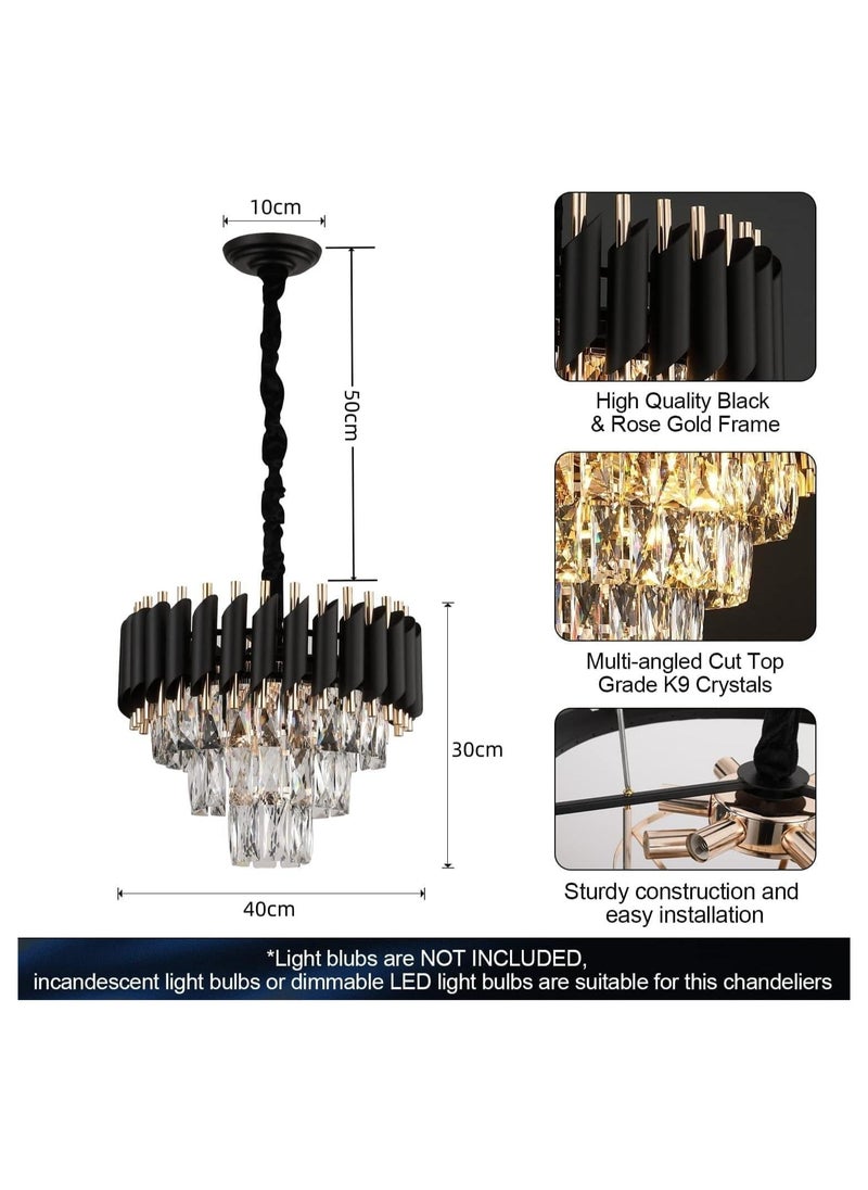 HUA QIANG WANG Modern Crystal Chandeliers 16" Black and Gold Chandelier Round Crystal Pendant Light for Dining Room Living Room Bedroom Foyer  - Image 2