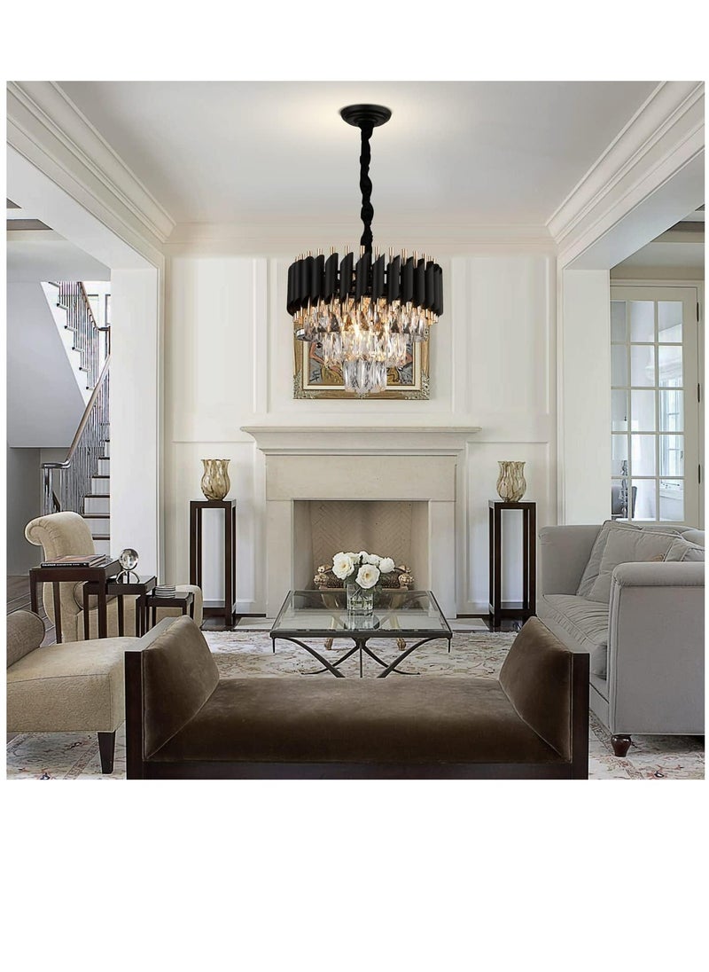 HUA QIANG WANG Modern Crystal Chandeliers 16" Black and Gold Chandelier Round Crystal Pendant Light for Dining Room Living Room Bedroom Foyer  - Image 4